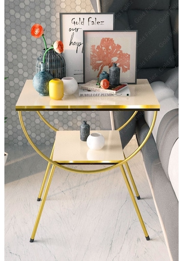 Yan Sehpa Komodin Metal Ayak Çift Gold Krem 1978 Krem