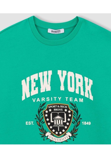 Defacto Relax Fit Bisiklet Yaka Üniversite Baskılı Sweatshirt Tunik Z2073AZ23SPGN227 Yeşil