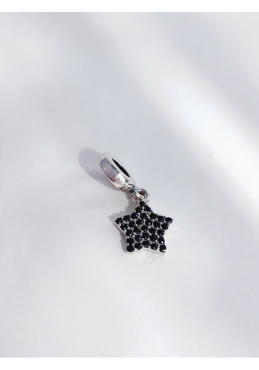 Keskin Gümüş 18 Ayar Altın Kaplama Siyah Yıldız Tasarım Gümüş Kadın Charm