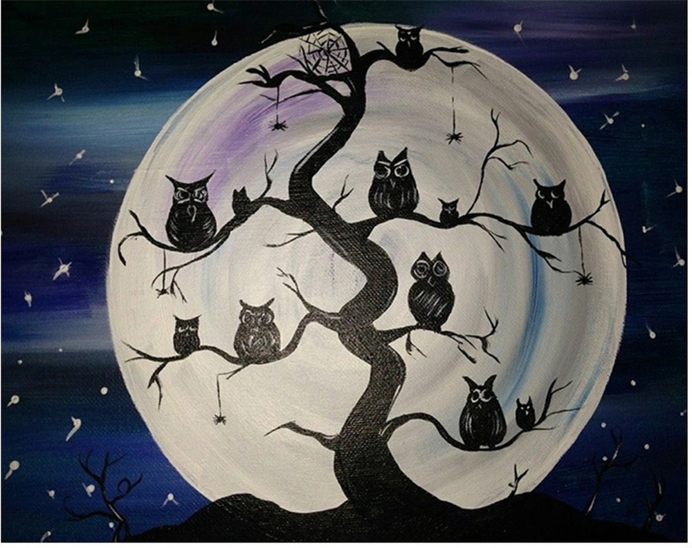 Hombey 5d Tam Taşlı Diamond Painting Dıy Seti - Ağaç Desenli 30x25cm Duvar Dekoru - Göz Koruyucu Teknolojiyle Ev Dekorasyonu Gümüş