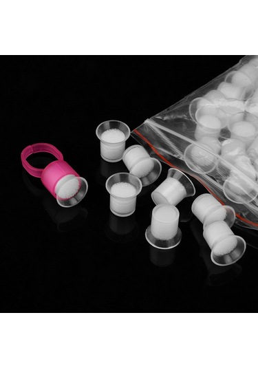 Teltree 50 Adet Tek Kullanımlık Dövme Mürekkep Kabı + 5 Halka İle Mikroblad Ve Pigment Saklama Seti