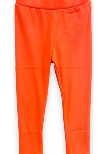 Kız Çocuk Beli Lastikli Yüksek Bel Neon Uzun Tayt-11517 Turuncu