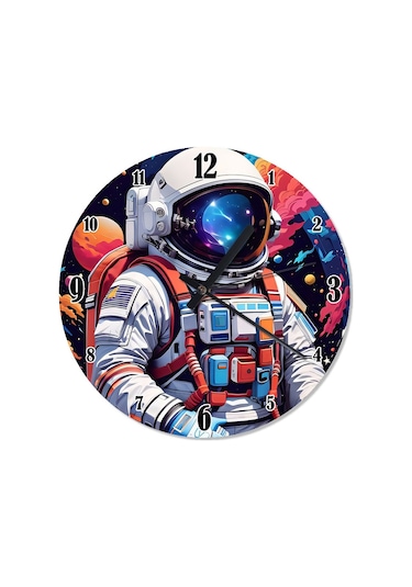 Astronot Ve Evren Dekoratif Duvar Saati Çok Renkli