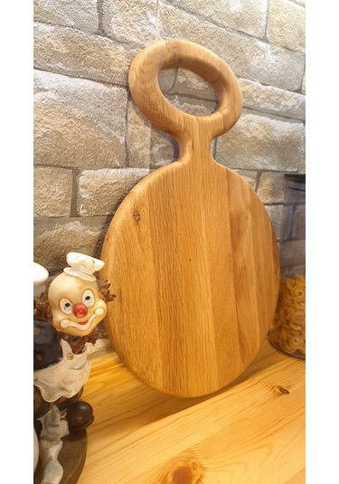 Ahşap Saplı Yuvarlak Pizza Sunum Kesme Tahtası