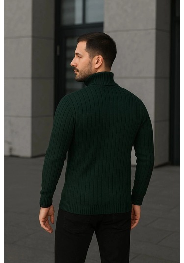 Erkek Fitilli Triko Kazak 3'lü Set Bej Haki Siyah Regular Balıkcı Yaka Tam Boğazlı Triko Seti Modeli Haki Siyah Bej