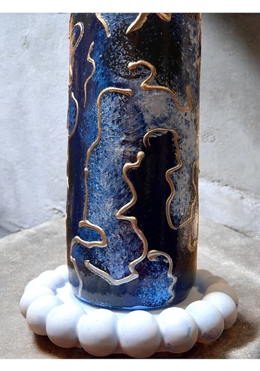 El Yapımı Altın Varaklı Yağdanlık Tasarım Sunum Standı İle Şık Mutfaklar Ve Sofralar Mavi