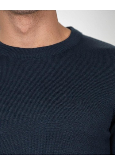 Erkek Bisiklet Yaka Triko Slim Fit Pamuklu Kazak Ncs Jeans 3002-Lacivert