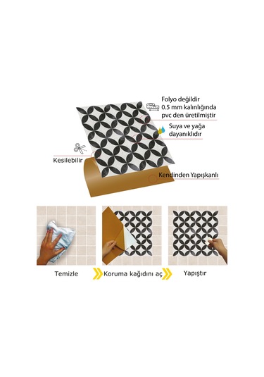 Tink KENDİNDEN YAPIŞKANLI YUVARLAK RETRO DESENLİ PVC KARO 30X30
