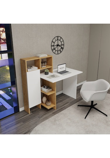 Arnetti Buğra Dolaplı Çalışma Masası Safirmeşe Beyaz Safirmeşe - Beyaz