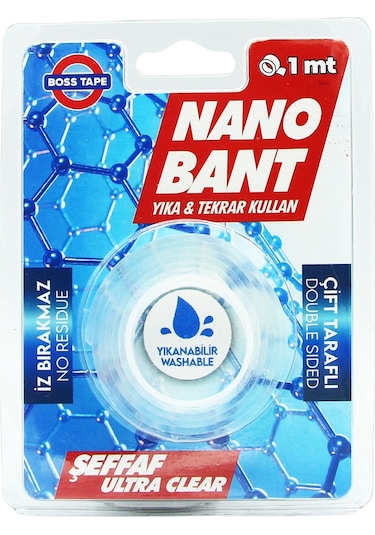 Boss Tape Nano Bant Şeffaf 1 M Yıkanabilir Yeniden Kullanılabilir
