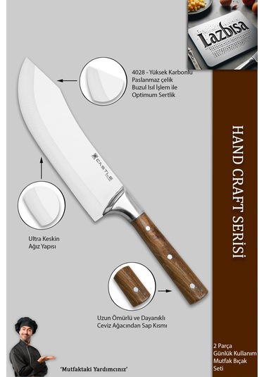 Hand Craft Mutfak Bıçak Seti Et Ekmek Şef Bıçağı 2li Set Mtf-2458 Ahşap