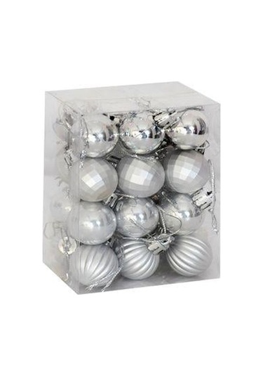 Yılbaşı Ağaç Süsü Top Süs 4 Cm 4 Model 24 Lü Gümüş Diğer