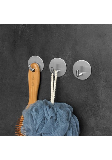 Duvara Montaj İçin 4 Adet Kendinden Yapışkanlı Gümüş Paslanmaz Çelik Kanca Çok Renkli