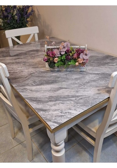 Kalın Pvc Masa Koruyucu 1.2 Mm Mika Örtü, 80 Cm En, Mermer Desen Gri