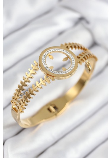 316l Çelik Zirkon Taşlı Çeyrek Takılabilir Gold Renk Kelepçe Bilezik 6010 Çok Renkli