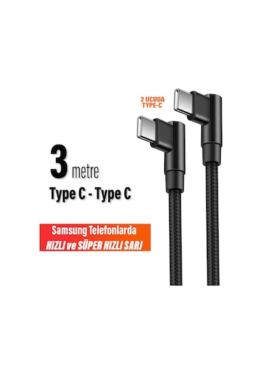 3m Type-c Şarj Kablosu Hızlı Şarj Samsung Uyumlu Type C To Type C Uzun