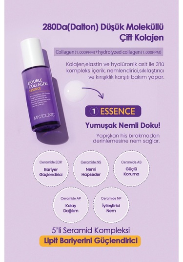 Maxclinic Düşük Moleküllü Kolajen İçeren   Esans MAXCLINIC Double Collagen Essence 50 ML