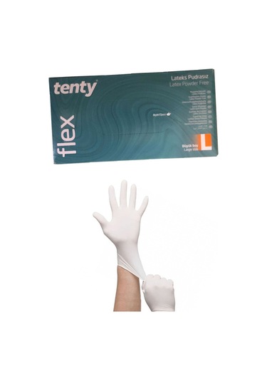 Tenty Flex Lateks Pudrasız Muayene Eldiveni 100'lü L
