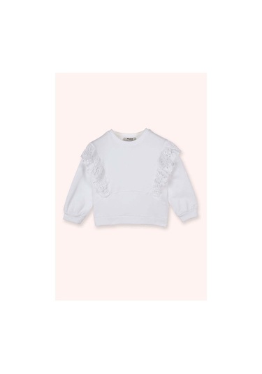 Panço Fisto Detaylı Beyaz Kız Çocuk Sweatshirt 2511gb08016 Beyaz