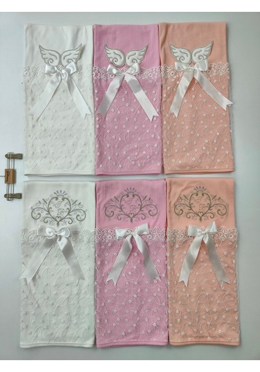 Pembe Kız Bebek Battaniyesi %100 Pamuklu Şık Dantelli Nakışlı Doğal Organik Uyku Örtüsü Yenidoğan Ekru