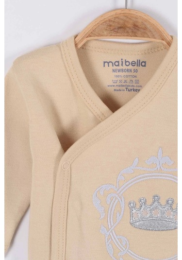 Nakış Desenli Müslin Erkek Bebek Hastane Çıkışı Bebek Kıyafetleri Yenidoğan Hastane Çıkış Seti 5 Li Bej