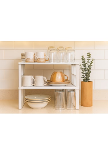 Metal Dolap İçi Raf, Bardak, Baharat, Tabak Düzenleyici Organizer, Alan Tasarrufu beyaz