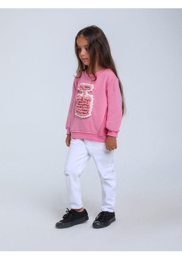 Kız Bebek Parfüm Şişesi Örgü Detaylı Sweatshirt-14298 Pembe