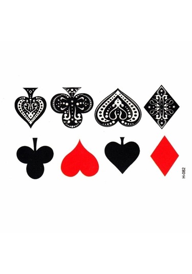 Geçici Dövme Renkli Iskambil Sembol Kupa Maça Joker Su Geçirmez Tattoo