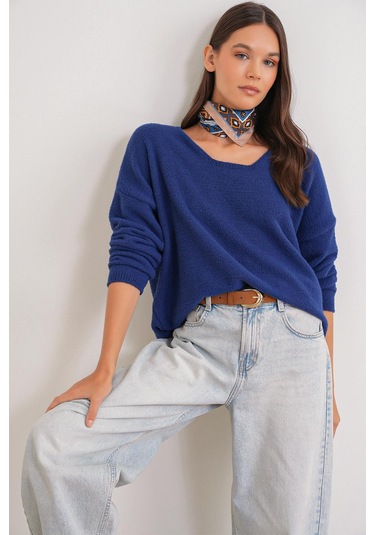 6901 Kadın Yumuşak Dokulu Basic Kazak Lacivert Lacivert