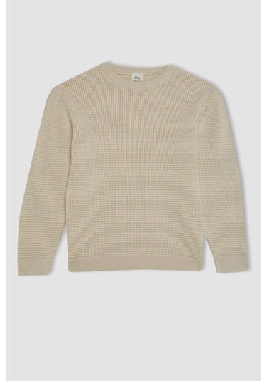 DeFacto Erkek Çocuk Bisiklet Yaka Basic Düz Triko Kazak C2270A824WNER233 Ekru