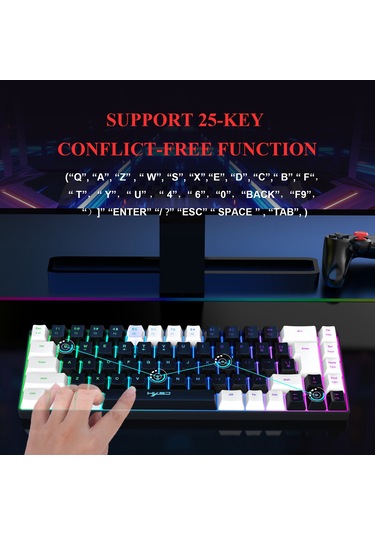 Yunboo Hxsj V200 68 Tuşlu Rgb Aydınlatmalı Taşınabilir Oyun Klavyesi - Çift Renk Seçeneği Ve 19 Tuş Çakışmasız