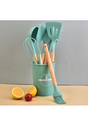 Tongxida Onbir Parçalı Silikon Mutfak Gereçleri Seti Açık Gri Yapışmaz Pişirme Eşyaları Gri