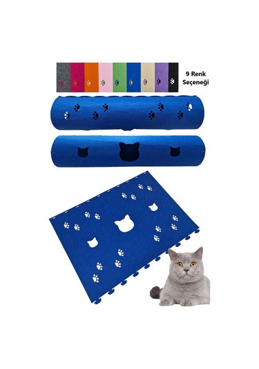 Kedi Oyuncağı Tüneli 1. Kalite 3mm Keçeden Geçmeli Kedi Ve Pati Figürlü 9 Renk A9