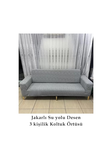 Su Yolu Koltuk Örtüsü, Koltuk Kılıfı, Lastikli 3 Kişilik Gri Gri