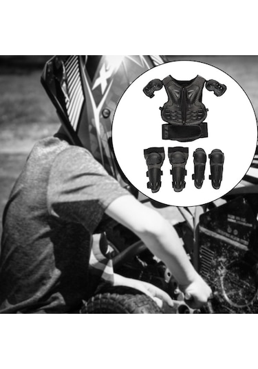 Suntek Çocuklar İçin Motosiklet Zırh Takım Diz Dirsek Göğüs Sırt Koruyucu Pedleri Siyah