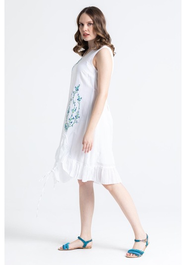 Kolsuz Vual Candan Yırtmaçlı Midi Boy Elbise Beyaz Byz-beyaz Beyaz