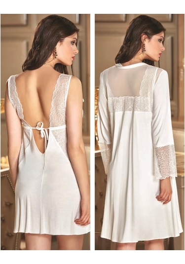 Jeremi 2654 Çeyizlik Ikili Cotton Gecelik Sabahlık Takım
