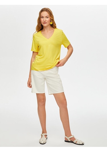 V Yaka Kısa Kol T-shirt S25tsh001 Bs25tsh00160 Sarı