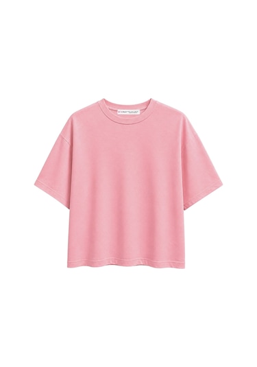 Mixray 2101 Kadın Bisiklet Yaka Soft Oversize Basic Modal T-shirt Pembe