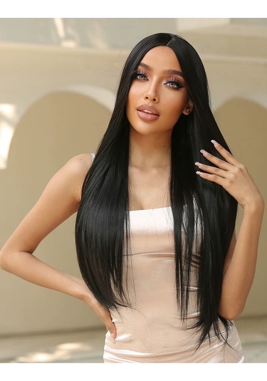 Caş Dekorasyon Isıya Dayanıklı Yarımay Çıtçıt Saç-1b-siyah-düz-60 Cm - 110 Gr. Siyah