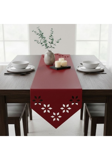 1 Adet Deri Runner-40x140 Cm-çiçek Desenli Runner Kırmızı