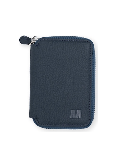 Mft Leather Hakiki Deri Unisex Fermuarlı Cüzdan Lotus 1616 Flother Mat Lacivert