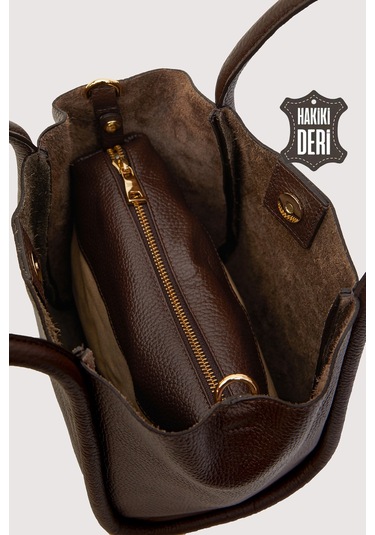 Hakiki Deri Kadın Organizerlı El Çantası Kahverengi Smr9206-2 Kahverengi