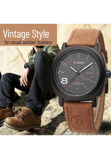 Geeksen Erkekler İçin Klasik İş Saatleri - Kuvars Hareketli, Analog Ekran, Pu Deri Kordon, Siyah 8139 Çok Renkli