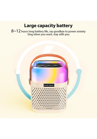 Samdoo Taşınabilir Dış Mekan Mıkrofonlu Hoparlör Seti - Ev Karaoke İçin Kablosuz Mikrofon Ve Hoparlör Birleşik Rgb Işık Efektli A1 Bej