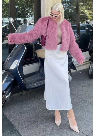 Madmext Pembe Bisiklet Yaka Kadın Suni Kürk Mont Mg2176 Pembe