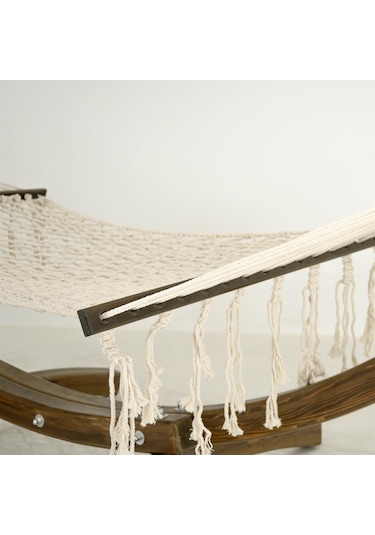 Hona Ladin Ahşap Gondol Hamak - 120 Cm İp Örgü - Tek Kişilik Naturel