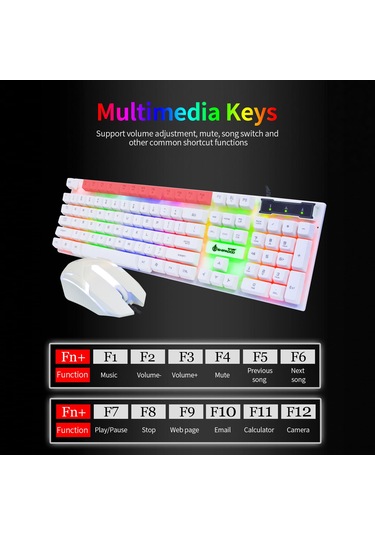 Springsun Beyaz Kablolu Oyun Klavye-fare Seti, 104 Tuş Rgb Arka Işık, Degrade Nefes Işıklı Mouse, Usb Bağlantı Diğer