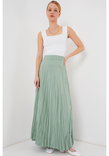 Kadın Uzun Kırışık Etek 8042 - Çağla Çağla