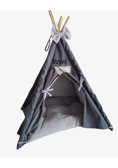 Mavi Vitrin İsme Özel Yıkanabilir Soft Kedi Köpek Çadırı 60 x 60 CM